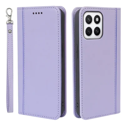 HX01 For Honor X8c 4G Wallet Case Magnetic Closing PU Leather Phone Cover - Purple