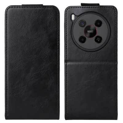 For ZTE Blade V70 Max Stand Case Magnetic Clasp Vertical Flip Leather Phone Cover with Card Holder - Black