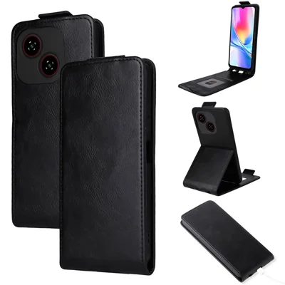 For ZTE Blade A35e (EU) Z2466 Stand Case Magnetic Clasp Vertical Flip Leather Phone Cover with Card Holder - Black