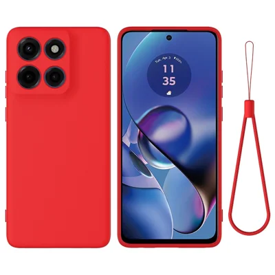 For Motorola Moto G Stylus 5G (2025) Liquid Silicone Case Phone Back Cover with Hand Strap - Red