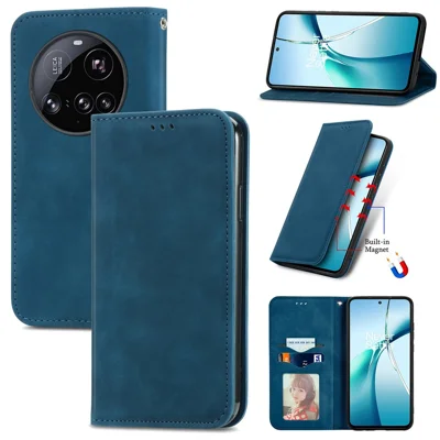For Xiaomi 15 Ultra Leather Case with Card Holder Magnetic Absorption Phone Cover - Dark Blue