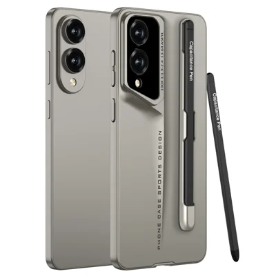 GKK For Samsung Galaxy S25 Edge Case with Stylus Slim Hard PC Protective Phone Cover - Titanium Grey