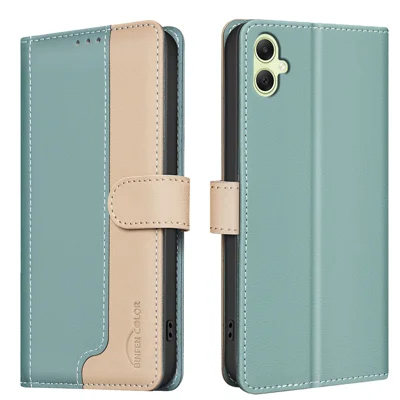 BINFEN COLOR BF33 For Samsung Galaxy F06 5G  /  M06 5G Leather Case Splicing Color RFID Blocking Wallet Stand Phone Cover - Green