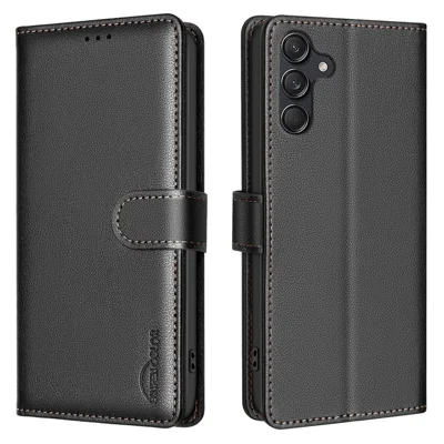 BINFEN COLOR BF32 voor Samsung Galaxy F16 5G / M16 5G Leren Hoesje Portemonnee RFID Blokkering Telefoonhoes - Zwart