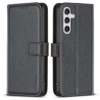 BINFEN COLOR BF17 til Samsung Galaxy F16 5G / M16 5G Taske, Wallet Folio Flip Læderdæksel - Sort