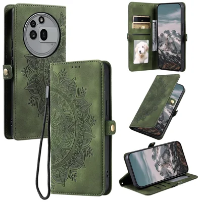 Style 016 For Nothing Phone (3a) Pro Case Skin Feel Totem Imprinted Wallet Leather Phone Cover - Blackish Green