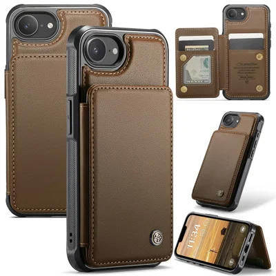 CASEME For iPhone 17e / 16e Phone Case C22 Leather Back Cover with RFID Blocking Card Slots - Brown