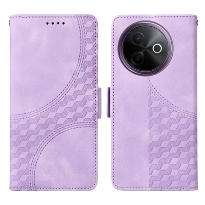 For vivo Y300i 5G / vivo Y39 5G Leather Cases Wallet Rhombus Imprinted Phone Cover Stand with Strap - Purple