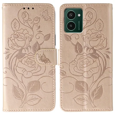 Voor HMD Pulse Pro Hoesje Portemonnee Stand Ingedrukt Roos Vlinder PU Leren Telefoonhoesje - Rosé Goud