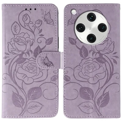 For Oppo Find X8 Pro 5G Case Wallet Stand Imprinted Rose Butterfly PU Leather Phone Cover - Purple