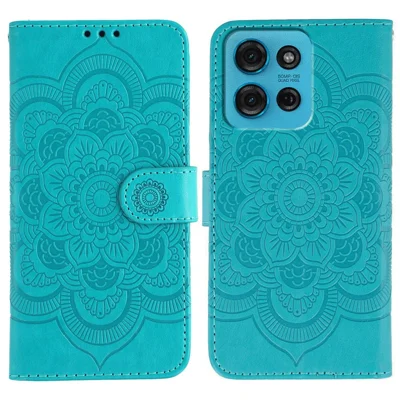 Voor Motorola Moto G75 5G Hoesje PU Leren Mandala Afdruk Design Portemonnee Hoesje - Blauw