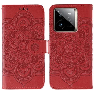 For Realme GT 7 Pro 5G Case PU Leather Mandala Imprinted Design Wallet Phone Cover - Red