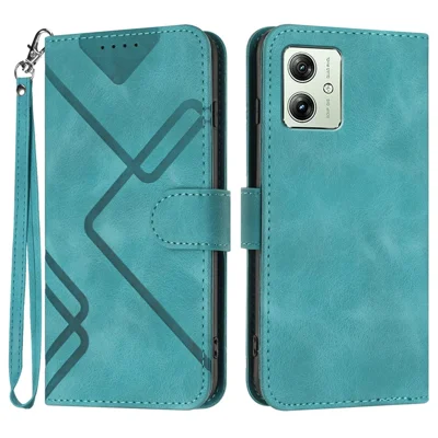 For Motorola Moto G54 Power 5G Wallet Case Line Imprinted PU Leather Phone Cover with Strap - Light Blue