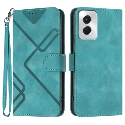 For Motorola Moto G Power (2024) Wallet Case Line Imprinted PU Leather Phone Cover with Strap - Light Blue