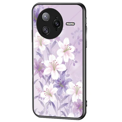 For Xiaomi Poco F7 Ultra 5G / Redmi K80 Pro 5G Case Floral Pattern TPU + Tempered Glass Protective Phone Cover - Purple Magnolia