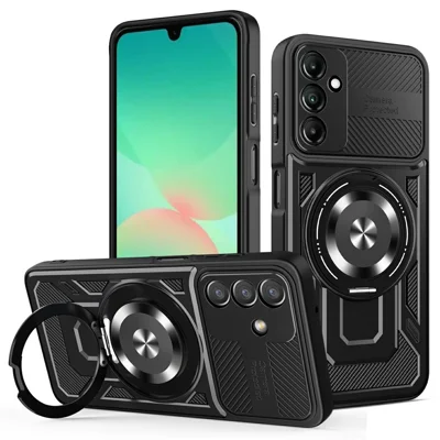 For Samsung Galaxy A26 5G Magnetic Case Rotating Kickstand TPU + PC Phone Cover - Black