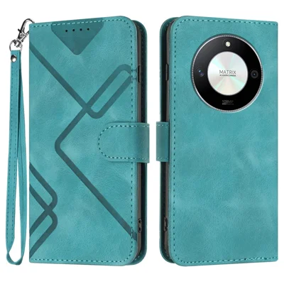 For Honor X9b 5G / Honor Magic6 Lite 5G / Honor X50 5G Wallet Case Line Imprinted PU Leather Phone Cover with Strap - Light Blue