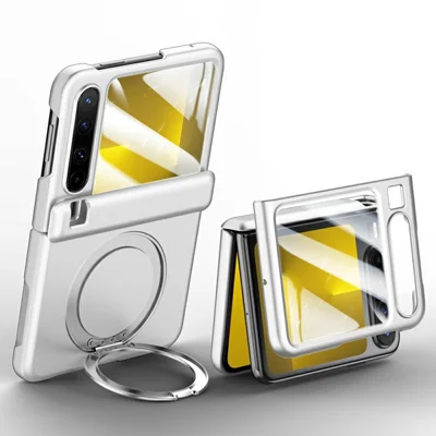 For Huawei Pura X Magnetic Case Kickstand Skin Touch PC Phone Cover Built-in Screen Protector - Silver