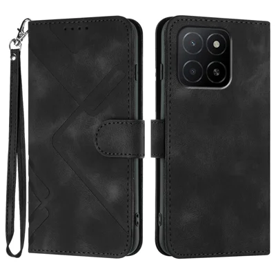 Futerał portfelowy z liniami tłoczonymi z tworzywa PU na telefon Honor X5b Plus / Honor X5b z paskiem - Czarny