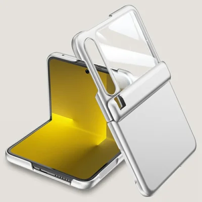 For Huawei Pura X Case Hard PC Hinge Protection Phone Cover with Rear Small Screen Protector - Silver