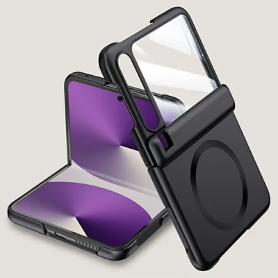 For Huawei Pura X Magnetic Case Hard PC Hinge Protection Phone Cover with Rear Small Screen Protector - Black