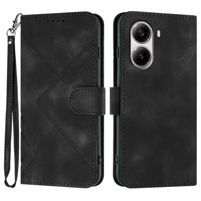 Portemonnee Hoesje voor Xiaomi Redmi Turbo 4 5G / Xiaomi Poco X7 Pro 5G, Gestreept PU Leren Telefoonhoesje met Bandje - Zwart
