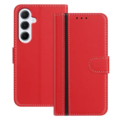 Voor Samsung Galaxy A56 5G Hoesjes Portemonnee Stand Kleur Aan elkaar geplakte Leren Hoes met Magnetische Sluiting - Rood