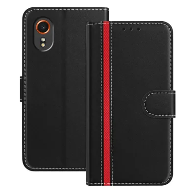 For Samsung Galaxy Xcover7 Phone Cases Wallet Stand Color Splicing Leather Cover with Magnetic Clasp - Black