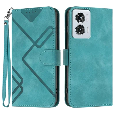 For Motorola Moto G85 5G / Motorola Edge 50 Fusion 5G Wallet Case Line Imprinted PU Leather Phone Cover with Strap - Light Blue