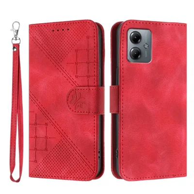 For Motorola Moto G54 5G / Motorola Moto G54 (China) 5G / Motorola Moto G73 5G / Motorola Moto G64 5G / Motorola Moto G64y 5G / Motorola Moto G14 4G Leather Wallet Case Butterfly Flower Imprinted Phone Cover with Strap - Red