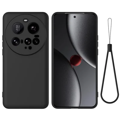 Voor Xiaomi 15 Ultra Vloeibaar Siliconen Hoesje Telefoon Achterkant met Handvanger - Zwart