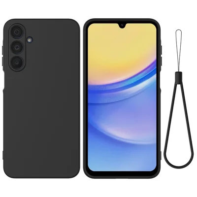 For Samsung Galaxy F16 5G / Galaxy M16 5G Liquid Silicone Case Phone Back Cover with Hand Strap - Black