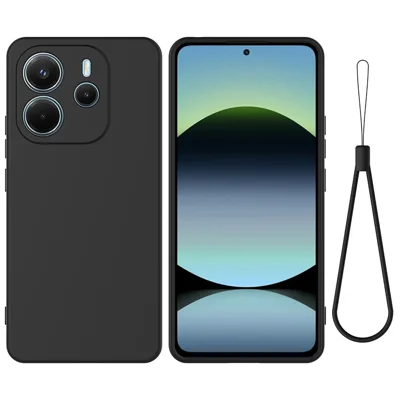 لـ Xiaomi Redmi Note 14 4G (164.84 مم) غطاء خلفي من السيليكون السائل مع حزام يد - أسود