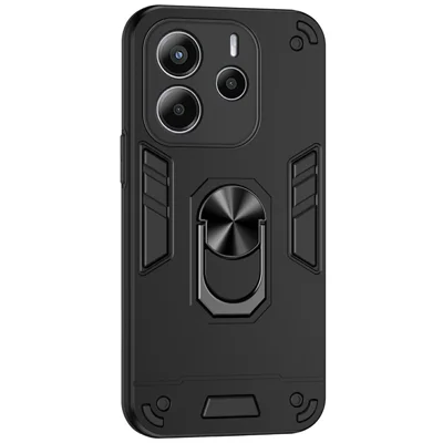 For Xiaomi Redmi Note 14 4G (164.84mm) Case PC + TPU Drop Defend Phone Cover with Ring Kickstand - Black