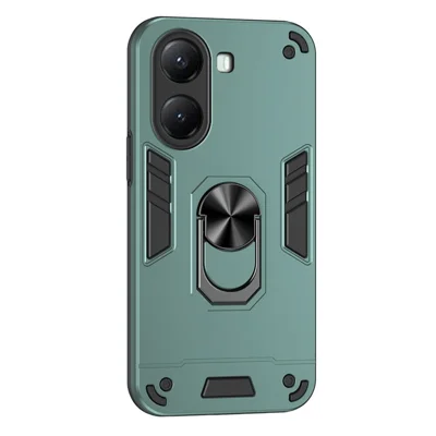 Voor Xiaomi Poco X7 Pro 5G hoesje PC + TPU valbescherming telefoonhoesje met ringstandaard - Groen
