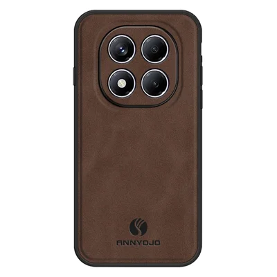 ANNYOJO For Xiaomi Redmi Note 14 Pro 4G Case PU Leather + PC + TPU Anti Drop Phone Back Cover - Coffee