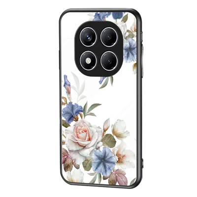 For Xiaomi Redmi Note 14 Pro 4G Case Floral Pattern TPU + Tempered Glass Protective Phone Cover - White Flower Bush