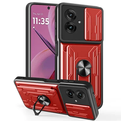For Motorola Moto G55 5G Case PC + TPU Kickstand Phone Back Cover with Camera Slider - Red