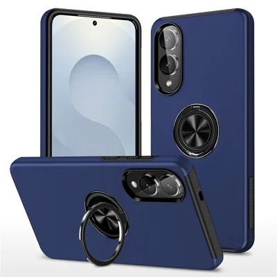 For Samsung Galaxy S25 Edge Case PC + TPU Phone Cover with Rotatable Ring Holder - Blue