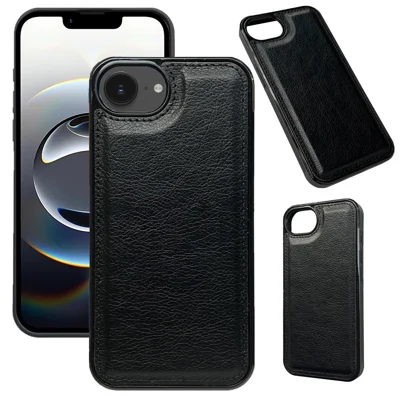 For iPhone 16e Case Kalfstextuur PU-leer Anti-vingerafdruk Achterkant Telefoonhoes - Zwart