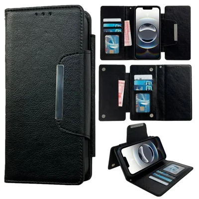 Voor iPhone 16e Hoesje Afneembare 2-in-1 Magnetische Sluiting PU Leren Portemonnee Hoes - Zwart