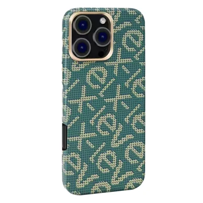 X-LEVEL For iPhone 16 Pro Max Case Compatible with MagSafe PC + Metal Phone Back Cover Carbon Fiber Texure - Green