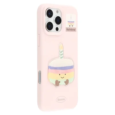 For iPhone 16 Pro Case Pattern Printed 2.0mm TPU Phone Cover with 3D Accessories Decor - Pink + Macaron