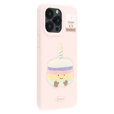 For iPhone 15 Pro Max Case Pattern Printed 2.0mm TPU Phone Cover with 3D Accessories Decor - Pink + Macaron