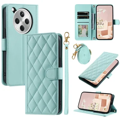 For Oppo Find X8 5G Wallet Case Rhombus Grid PU Leather Phone Cover - Mint Green