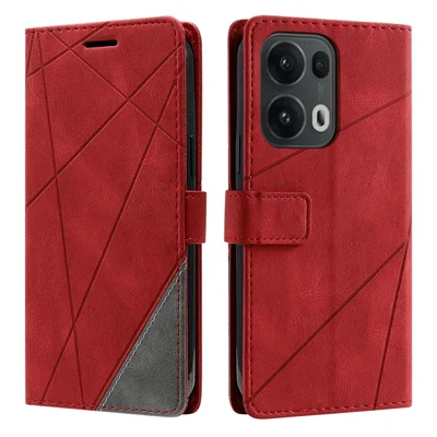 Voor Oppo Reno13 Pro 5G hoesje met ingedrukte lijnen PU leer samengevoegd portemonnee telefoonhoes - Rood