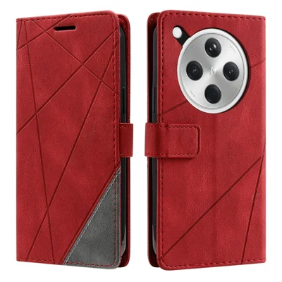 For Oppo Find X8 5G Case Imprinted Lines PU Leather Splicing Wallet Phone Cover - Red