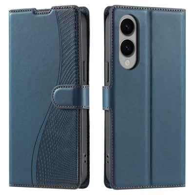For Samsung Galaxy S25 Edge Case Dots Imprinted PU Leather Flip Phone Cover with Card Slot, Strap - Blue