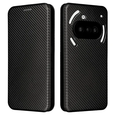 For Nothing Phone (3a) Case Carbon Fiber Texture Drop-Proof PU Leather Phone Cover - Black