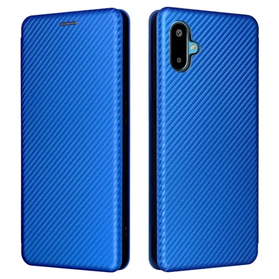 For Samsung Galaxy F06 5G  /  M06 5G Case Carbon Fiber Texture Drop-Proof PU Leather Phone Cover - Blue